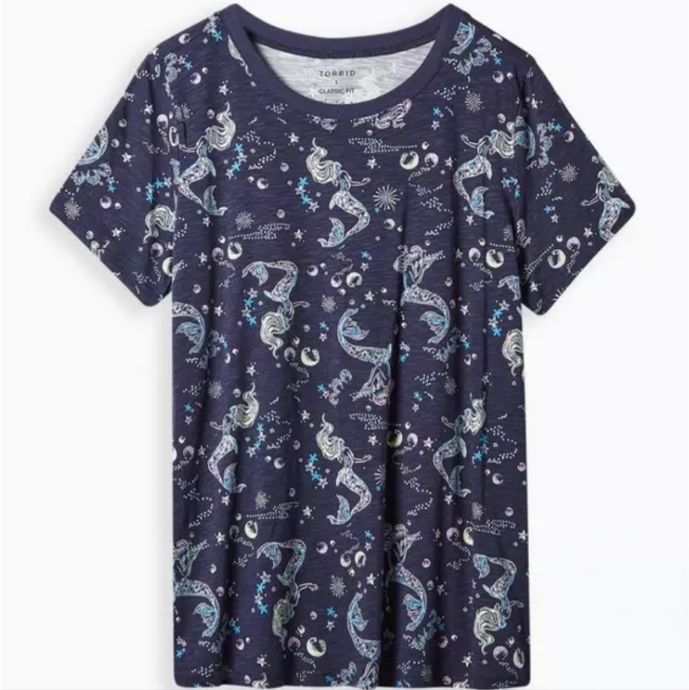 Torrid Navy Vintage Super Soft Slub Crew Neck Celestial Mermaid Tee Size 2X NWT
